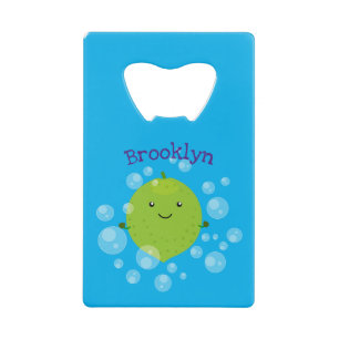 Cute green lime bubbles cartoon illustration credit card bottle opener