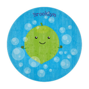 Cute green lime bubbles cartoon illustration cutting board