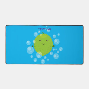 Cute green lime bubbles cartoon illustration desk mat