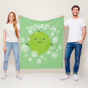 Cute green lime bubbles cartoon illustration fleece blanket