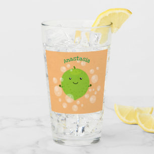 Cute green lime bubbles cartoon illustration glass