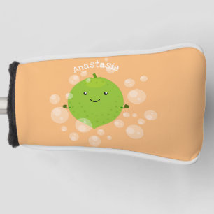 Cute green lime bubbles cartoon illustration golf head cover