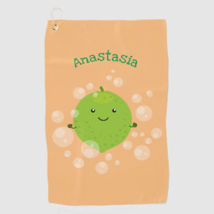 Cute green lime bubbles cartoon illustration  golf towel