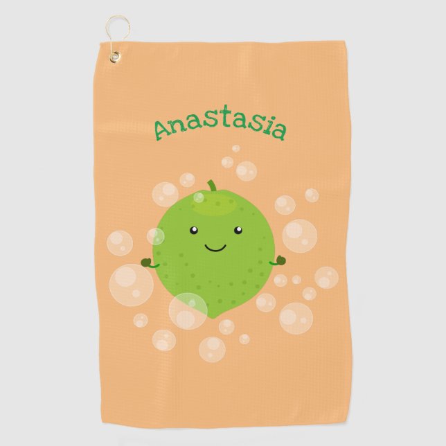 Cute green lime bubbles cartoon illustration  golf towel (Front)