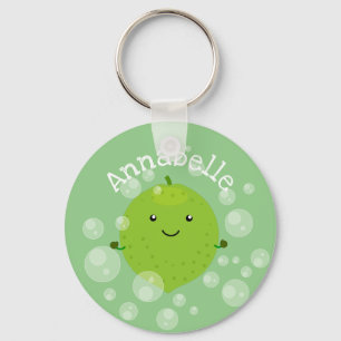 Cute green lime bubbles cartoon illustration keychain
