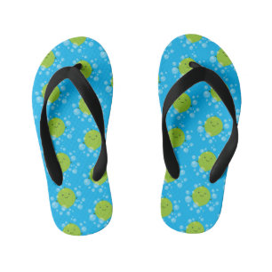 Cute green lime bubbles cartoon illustration kid's flip flops