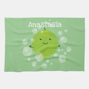 Cute green lime bubbles cartoon illustration kitchen towel