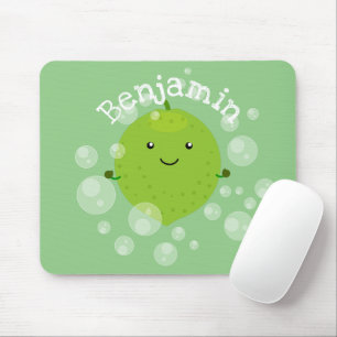 Cute green lime bubbles cartoon illustration mouse pad