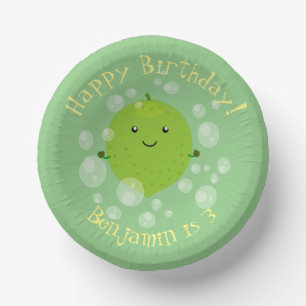 Cute green lime bubbles cartoon illustration paper plate