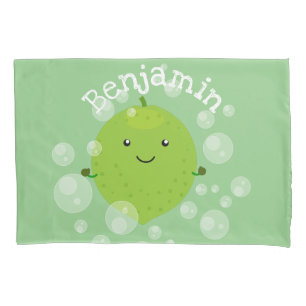 Cute green lime bubbles cartoon illustration pillowcase
