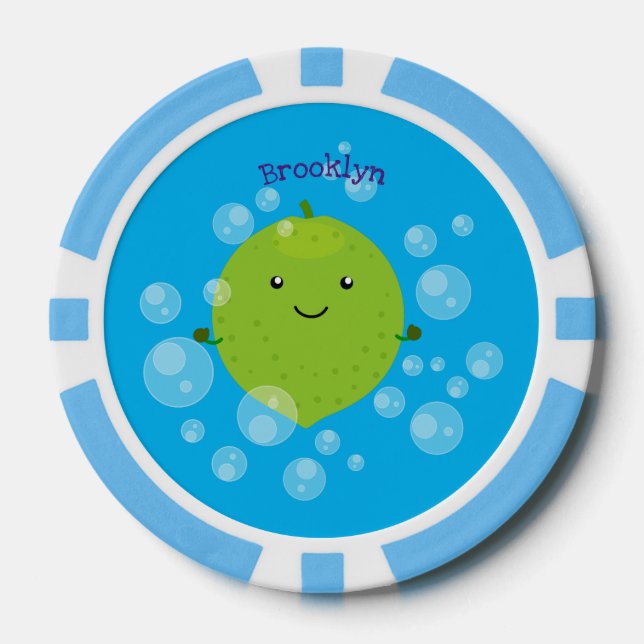 Cute green lime bubbles cartoon illustration poker chips (Front)