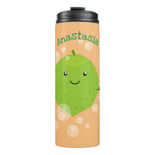 Cute green lime bubbles cartoon illustration thermal tumbler