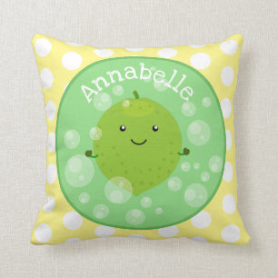 Cute green lime bubbles cartoon illustration throw pillow