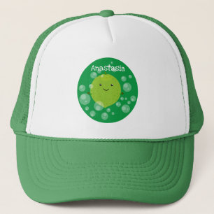 Cute green lime bubbles cartoon illustration trucker hat