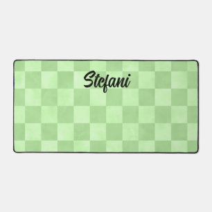 Cute Green Lime Checkers Pattern Name Desk Mat