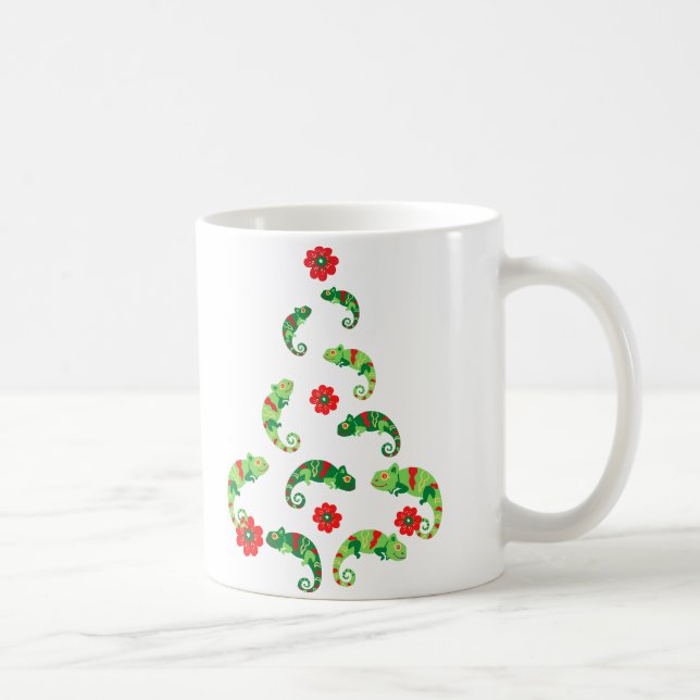 Cute Green Lizards Christmas Tree Coffee Mug (Right)