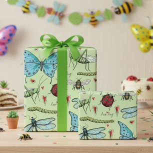 Cute Green Love Bug Insects for Bug Lovers  Wrapping Paper