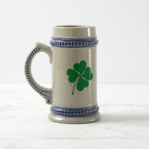 Cute Green Lucky 4 leaves heart Clover shamrock Beer Stein