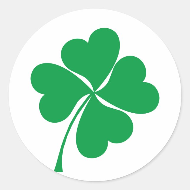 Cute Green Lucky 4 leaves heart Clover shamrock Classic Round Sticker (Front)