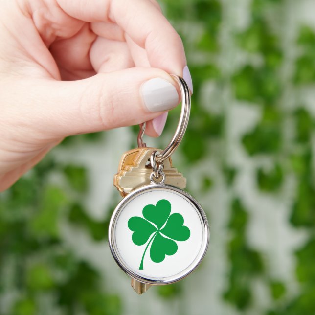 Cute green lucky 4 leaves heart clover shamrock keychain (Hand)