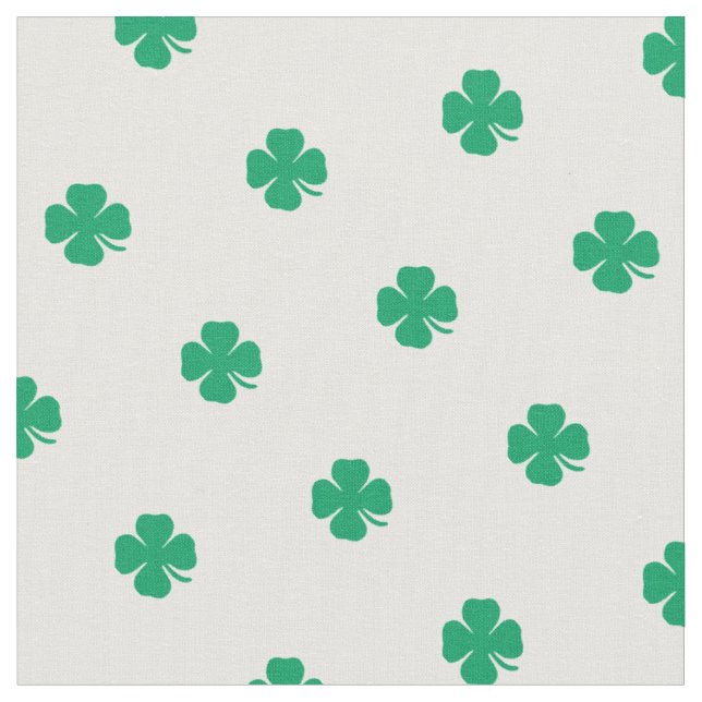 Cute Green Lucky Clover White Dots Pattern Fabric (Close Up)