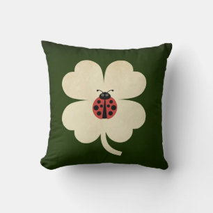 Cute Green Lucky Ladybug Shamrock Throw Pillow