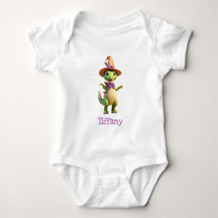 Cute green magician dinosaur baby bodysuit