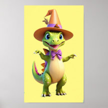 Cute green magician dinosaur