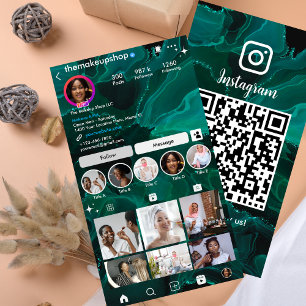 Cute Green Marble QR Business Card