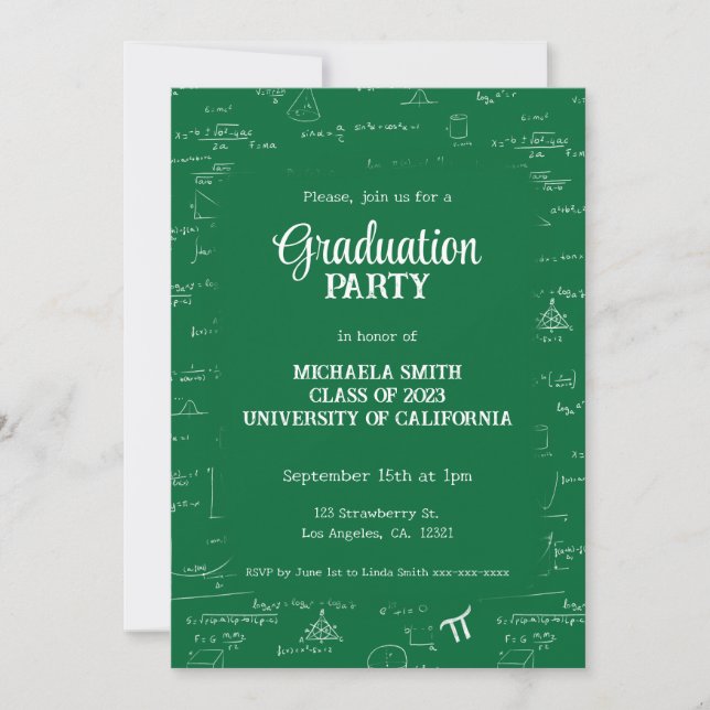 Cute Green Math Hand-Lettering Photo Graduation Invitation (Front)