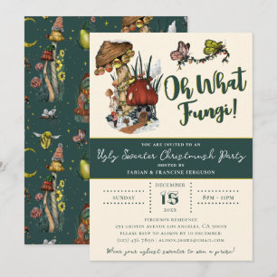 Cute Green Merry Mushrooom Ugly Sweater Christmas  Invitation