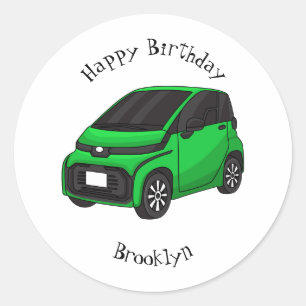 Cute green micro sized car classic round sticker