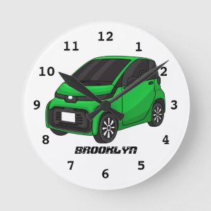 Cute green micro sized car round clock