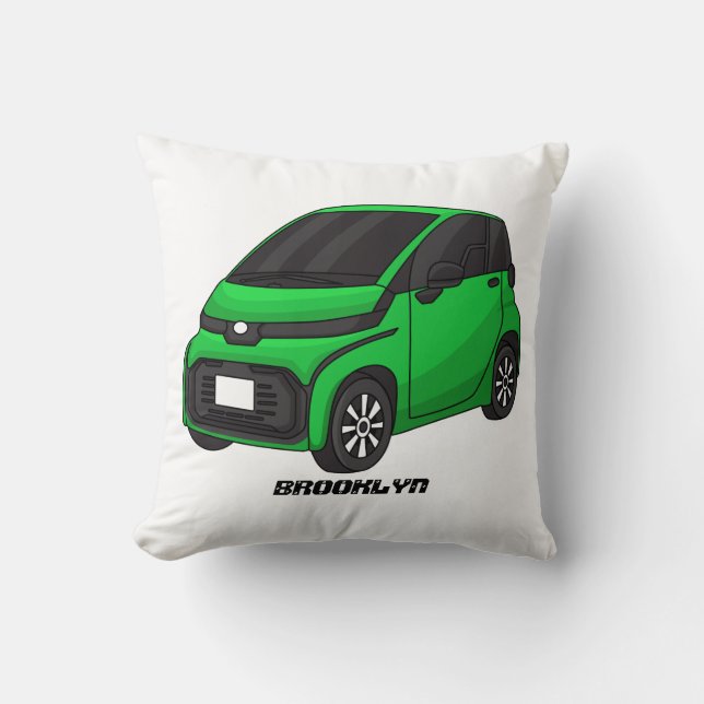 Cute green micro sized car throw pillow (Front)