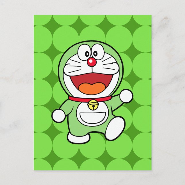 Cute Green Mini Doraemon Anime Postcard (Front)