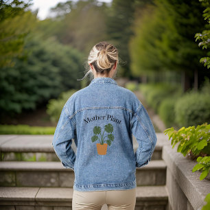 Cute Green Modern Typography Plant Mother Denim Jacket
