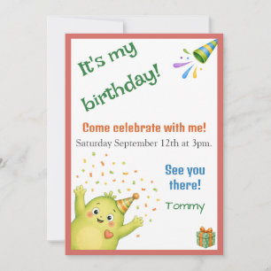 Cute Green Monster Birthday Invitation