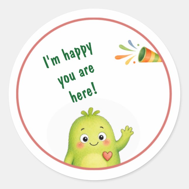Cute Green Monster Birthday Stickers (Front)