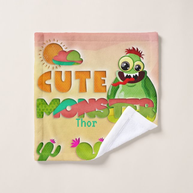 Cute Green Monster Custom Name  Wash Cloth (Wash Cloth)
