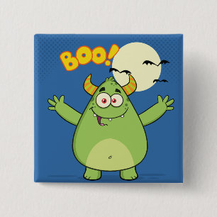 Cute Green Monster Halloween Boo 2 Inch Square Button