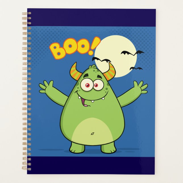 Cute Green Monster Halloween Boo Planner (Front)