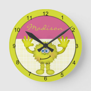 Cute Green Monster Round Clock