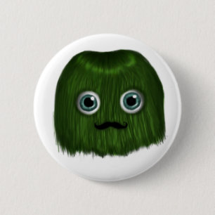 Cute Green Moustache Monster Badge/Button 2 Inch Round Button