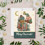 Cute Green Mushroom Frog and Toad Merry Christmas  Holiday Card<br><div class="desc">Spread joy and laughter this holiday season with these cute and funny mushroom themed Christmas cards. The design features a hand-painted illustration of a frog and toad sitting on red mushrooms enjoying a delicious cup of cocoa. Create your own one-of-a-kind holiday cards by adding your own name or family name....</div>