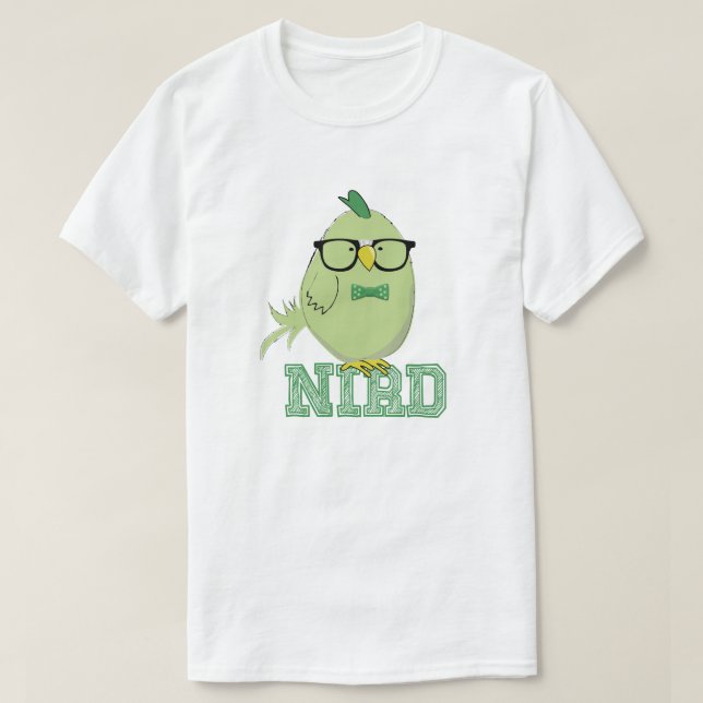 Cute Green Nerd Bird T-Shirt (Design Front)