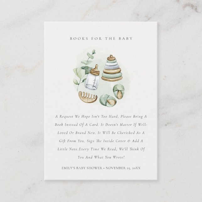 Cute Green Nursery Essential Books for Baby Shower Enclosure Card (Front)