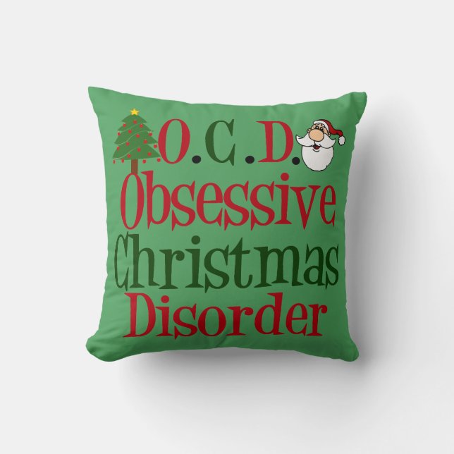 Cute Green Obsessive Christmas Disorder Santa Throw Pillow (Front)