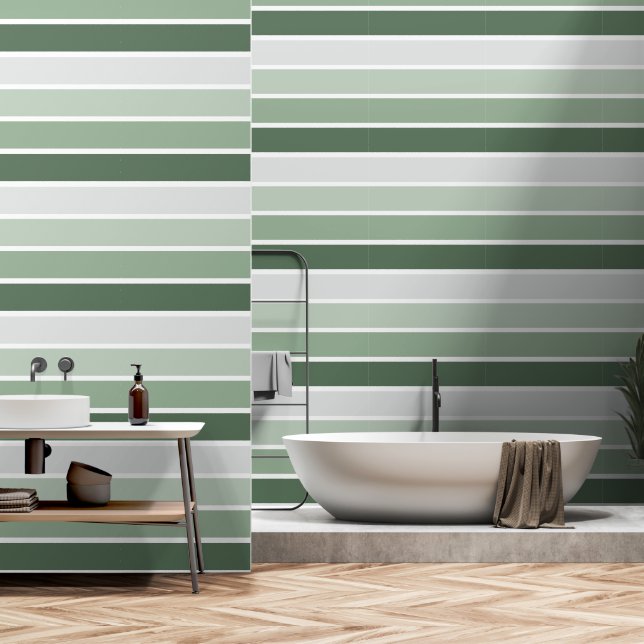 Cute Green Ombre Striped Pattern Wallpaper (Bathroom)
