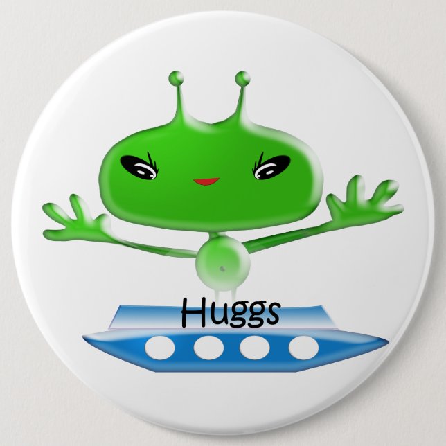 Cute Green Outer Space Aliens with Space Ship 6 Inch Round Button (Front)