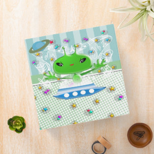 Cute Green Outer Space Aliens with Space Ship Binder